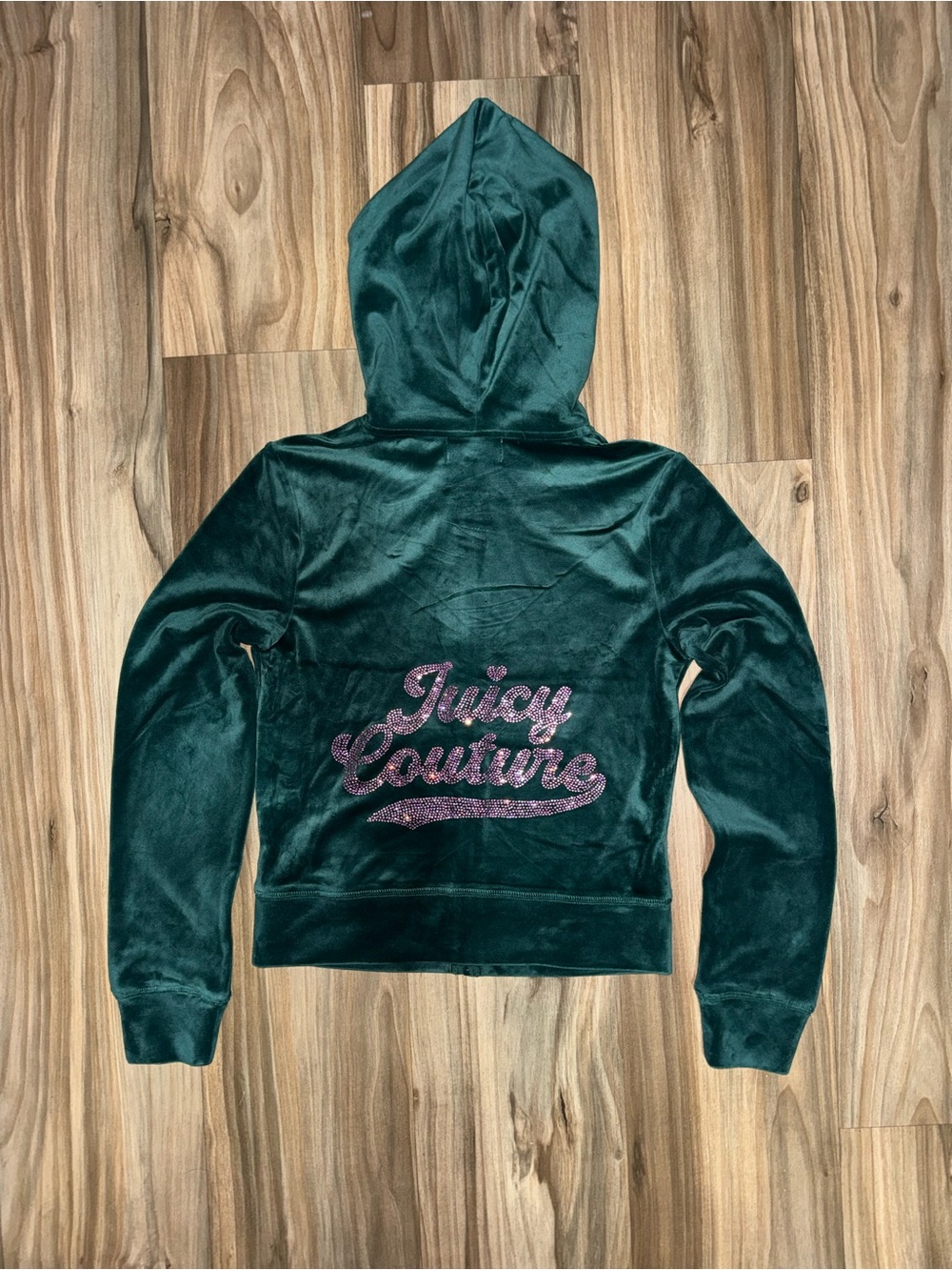Juicy Couture Hoodie Womens Medium Evergreen Velour Full Zip Rhinestone Logo New